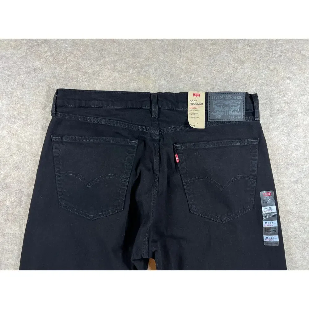 Levi's Men's 505 Regular Stretch Straight Leg Black Jeans Size 36x32 NEW